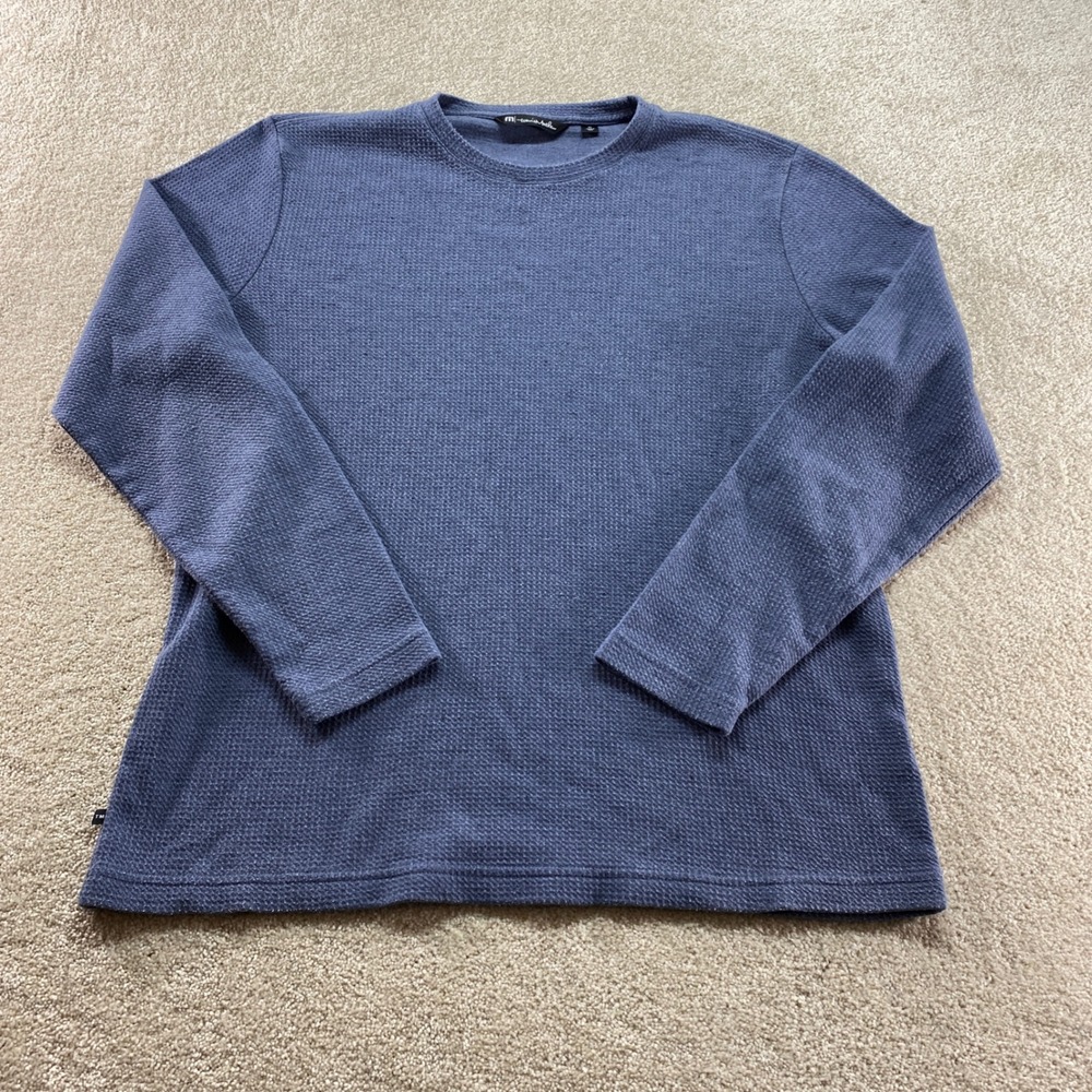 TravisMathew Long Sleeve Shirt Mens XL Blue Excellent Waffle Knit Crewneck